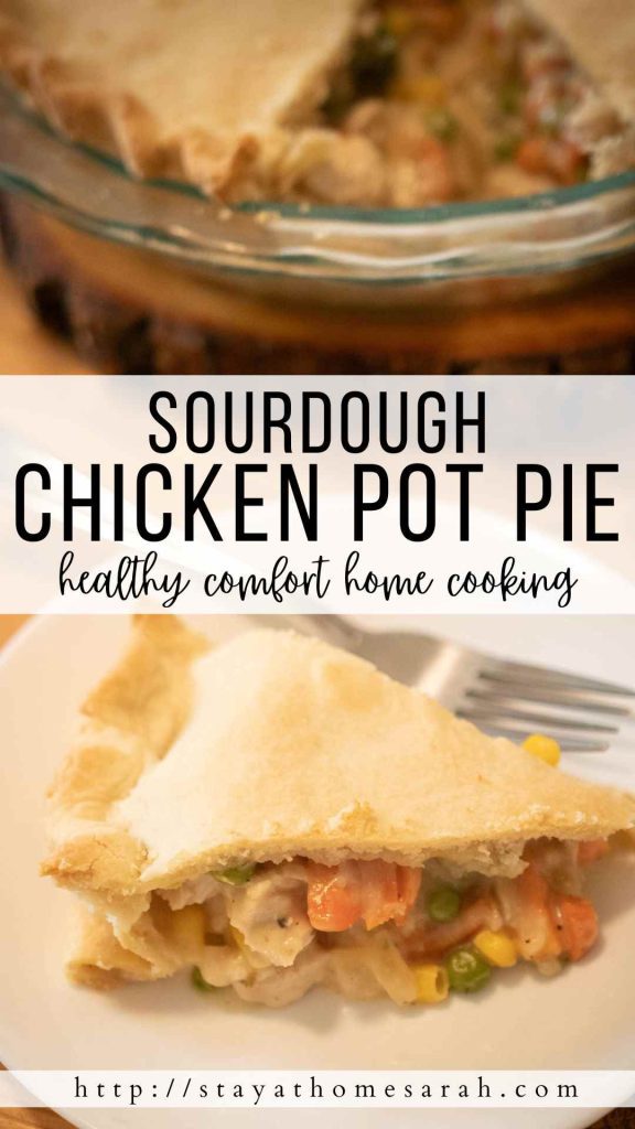 pinterest graphic for sourdough chicken pot pie