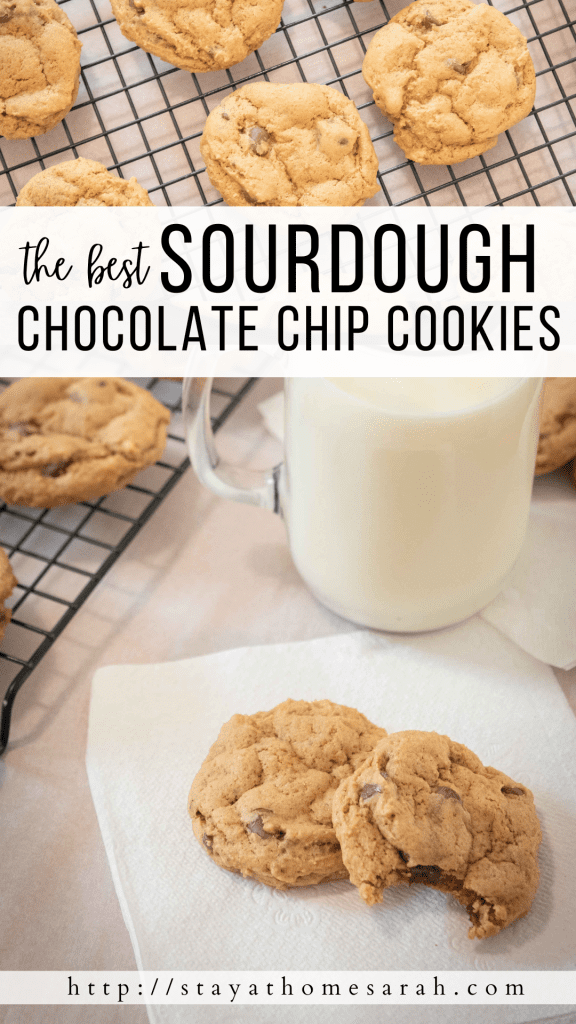 pinterest graphic for sourdough chocolate chip cookies