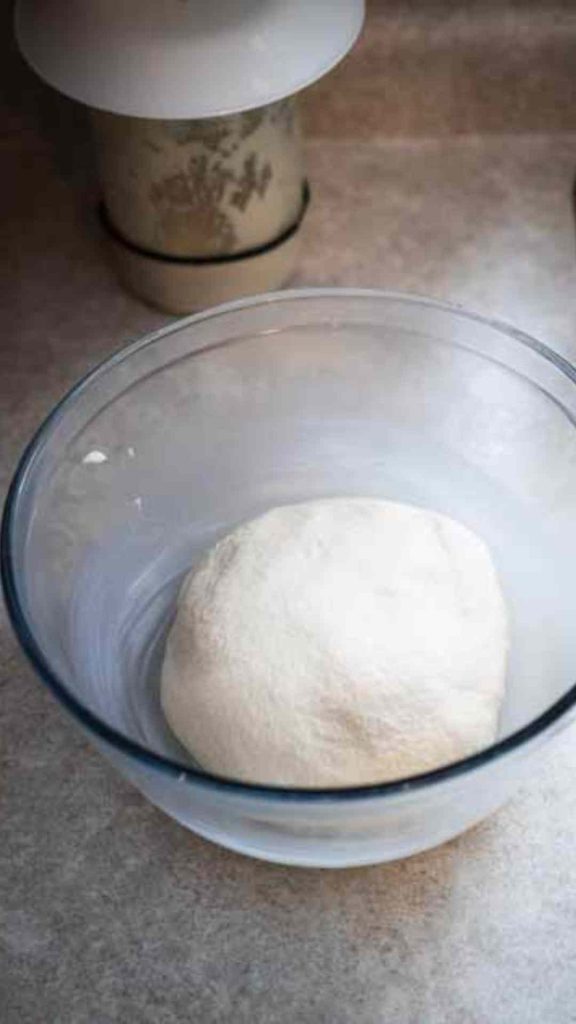 sourdough breadstick dough in a buttered bowl ready to bulk ferment