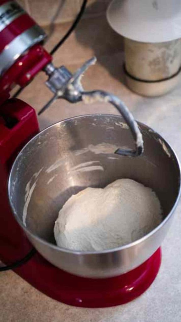 sourdough breadstick dough in a stand mixer