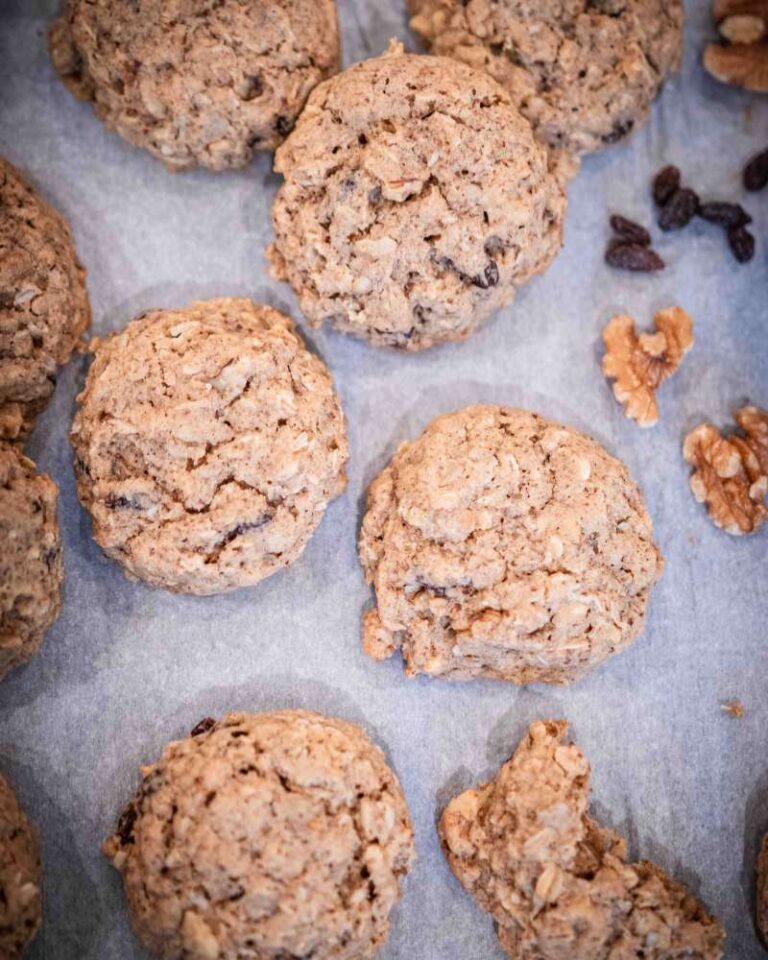 sourdough breakfast cookies on a baking sheet