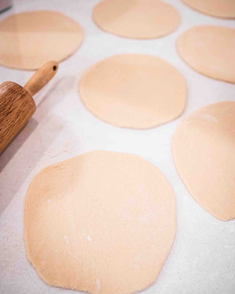 sourdough pita bread rolled out ready to bake