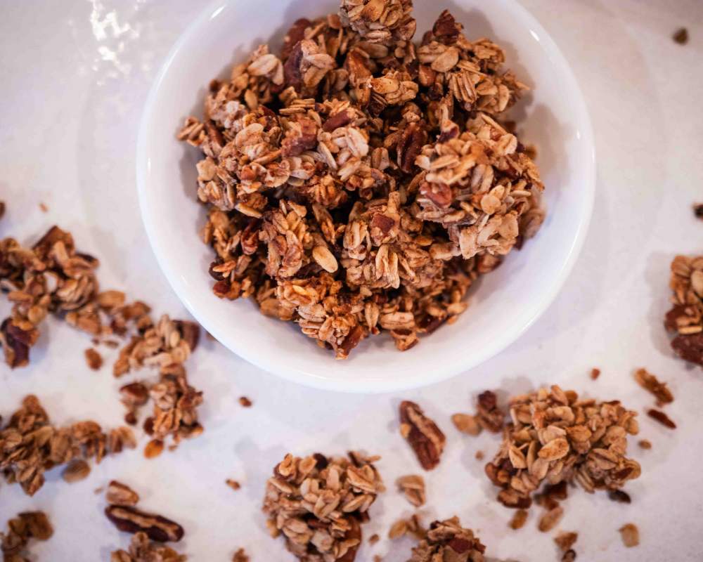 easy granola recipe in a white bowl
